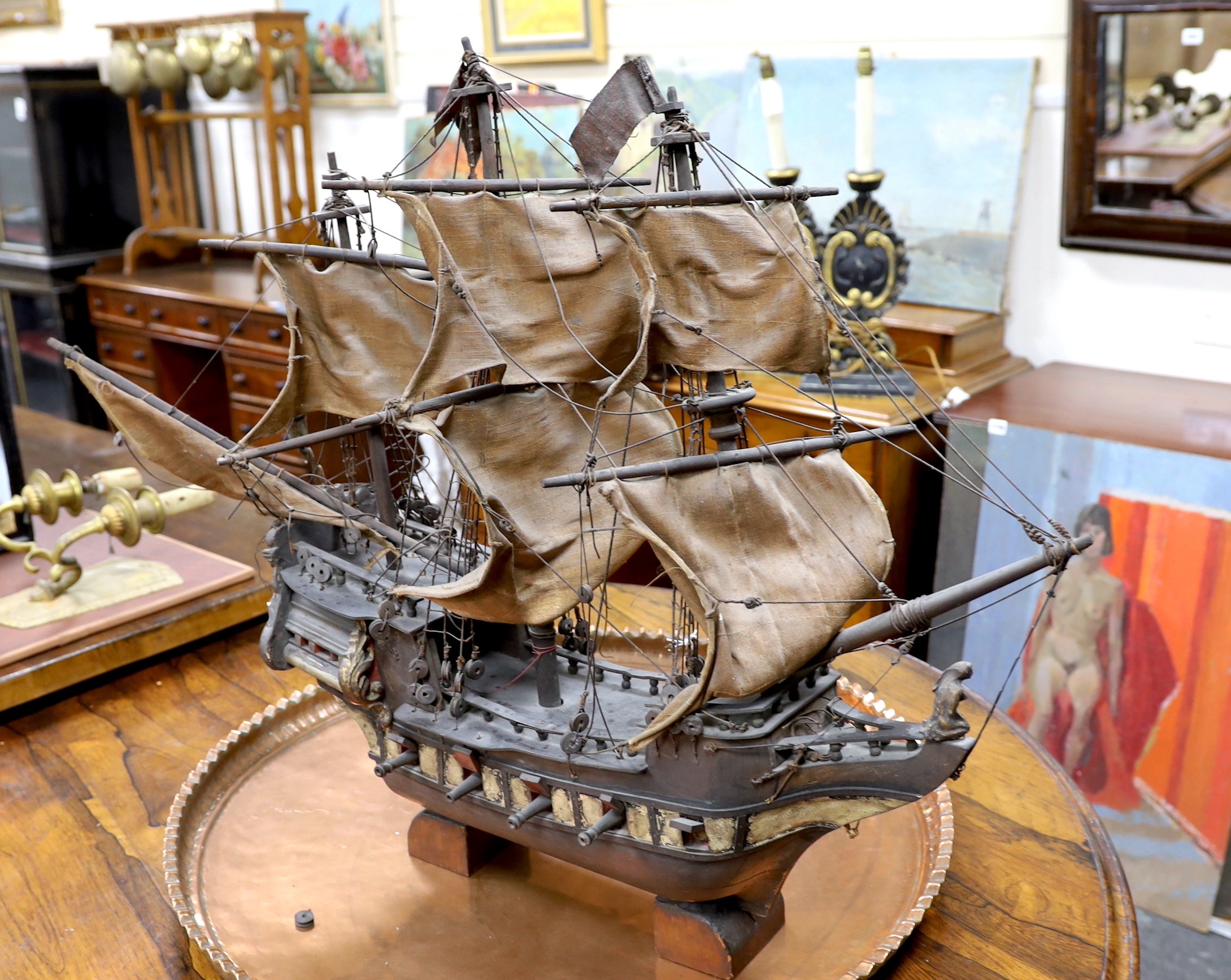 A model Man'o'war ship, 1937. Height 72cm